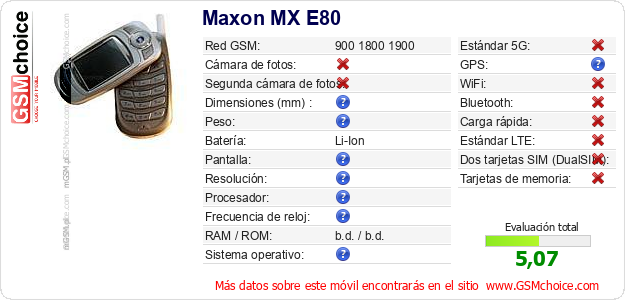 Maxon MX E80 Datos técnicos del móvil Maxon MX E80 Datos técnicos del móvil