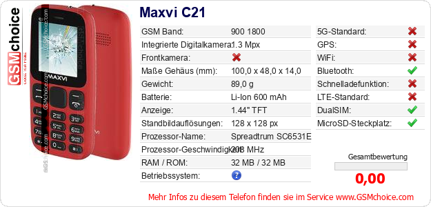 Maxvi C21 technische Daten Maxvi C21 technische Daten
