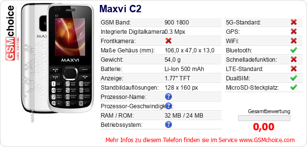Maxvi C2 technische Daten Maxvi C2 technische Daten