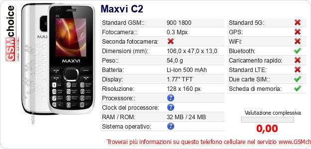 Maxvi C2 Dati tecnici di telefono cellulare Maxvi C2 Dati tecnici di telefono cellulare