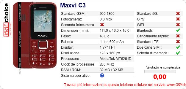 Maxvi C3 Dati tecnici di telefono cellulare Maxvi C3 Dati tecnici di telefono cellulare