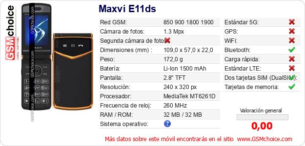 Maxvi E11ds Datos técnicos del móvil Maxvi E11ds Datos técnicos del móvil