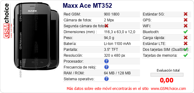 Maxx Ace MT352 Datos técnicos del móvil 