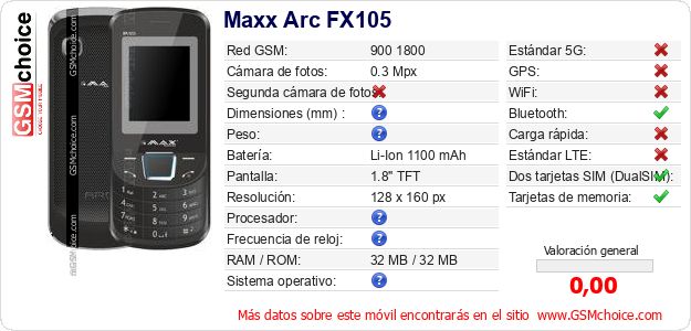 Maxx Arc FX105 Datos técnicos del móvil Maxx Arc FX105 Datos técnicos del móvil