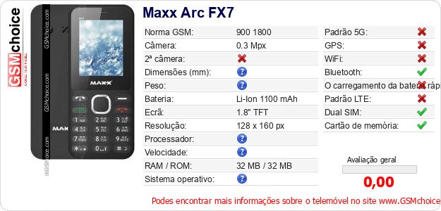 Maxx Arc FX7 Especificações técnicas do telemóvel 