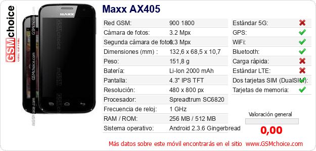 Maxx AX405 Datos técnicos del móvil Maxx AX405 Datos técnicos del móvil