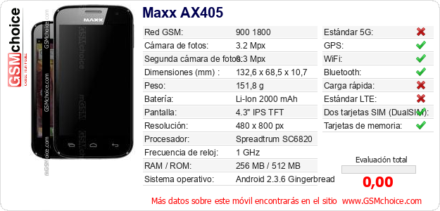 Maxx AX405 Datos técnicos del móvil 