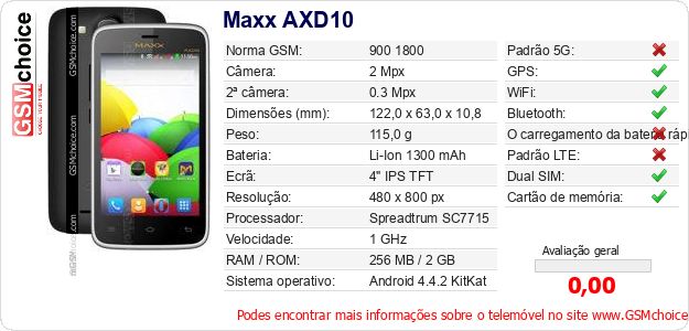Maxx AXD10 Especificações técnicas do telemóvel Maxx AXD10 Especificações técnicas do telemóvel