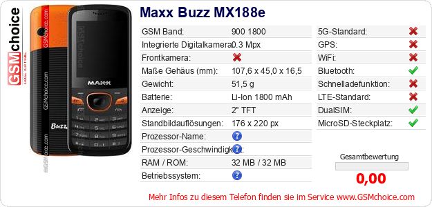 Maxx Buzz MX188e technische Daten Maxx Buzz MX188e technische Daten