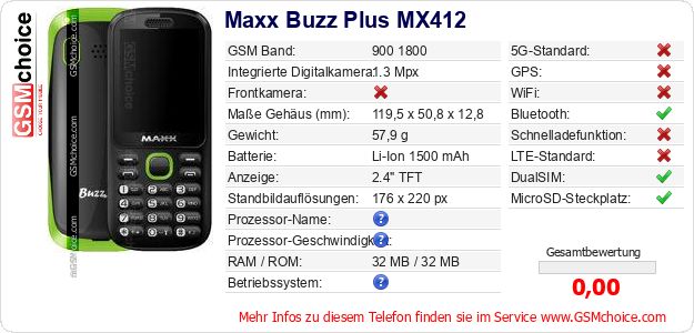 Maxx Buzz Plus MX412 technische Daten Maxx Buzz Plus MX412 technische Daten