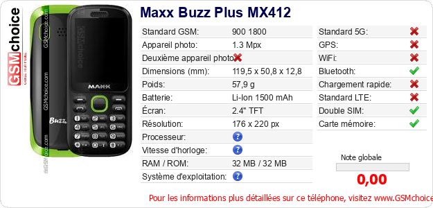 Maxx Buzz Plus MX412 Fiche technique Maxx Buzz Plus MX412 Fiche technique