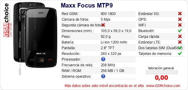 Maxx Focus MTP9 Datos técnicos del móvil Maxx Focus MTP9 Datos técnicos del móvil