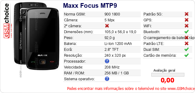 Maxx Focus MTP9 Especificações técnicas do telemóvel Maxx Focus MTP9 Especificações técnicas do telemóvel