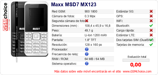 Maxx MSD7 MX123 Datos técnicos del móvil Maxx MSD7 MX123 Datos técnicos del móvil