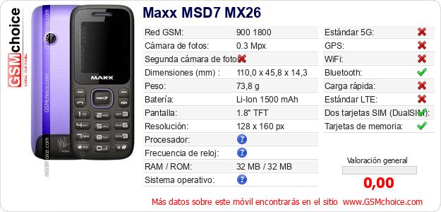 Maxx MSD7 MX26 Datos técnicos del móvil 