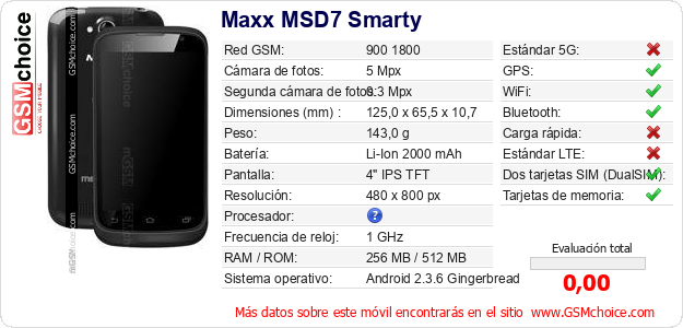 Maxx MSD7 Smarty Datos técnicos del móvil 