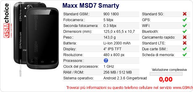 Maxx MSD7 Smarty Dati tecnici di telefono cellulare Maxx MSD7 Smarty Dati tecnici di telefono cellulare