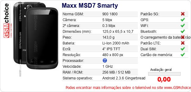 Maxx MSD7 Smarty Especificações técnicas do telemóvel Maxx MSD7 Smarty Especificações técnicas do telemóvel