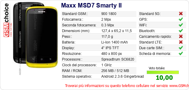 Maxx MSD7 Smarty II Dati tecnici di telefono cellulare Maxx MSD7 Smarty II Dati tecnici di telefono cellulare