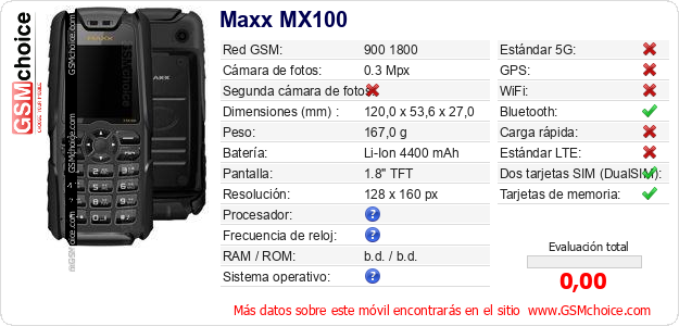 Maxx MX100 Datos técnicos del móvil Maxx MX100 Datos técnicos del móvil