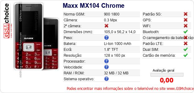 Maxx MX104 Chrome Especificações técnicas do telemóvel 