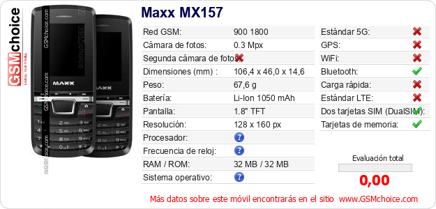 Maxx MX157 Datos técnicos del móvil 