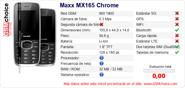 Maxx MX165 Chrome Datos técnicos del móvil 