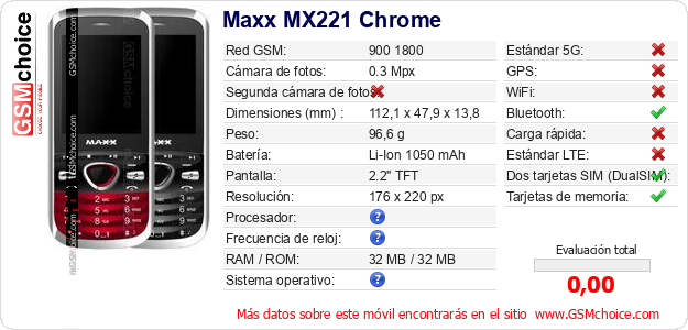 Maxx MX221 Chrome Datos técnicos del móvil 