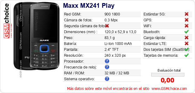 Maxx MX241 Play Datos técnicos del móvil 