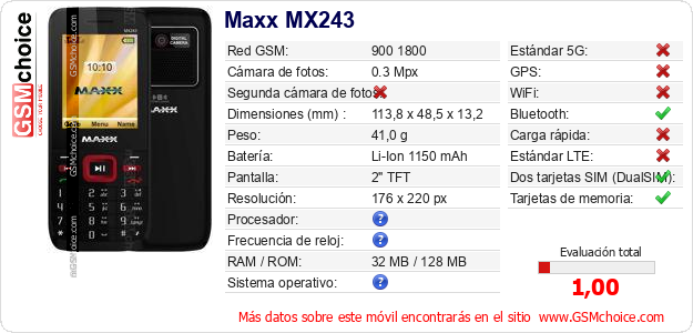 Maxx MX243 Datos técnicos del móvil 