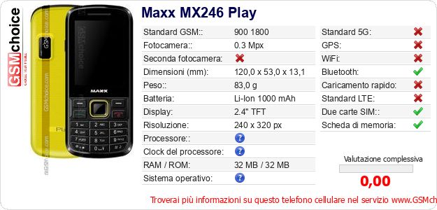 Maxx MX246 Play Dati tecnici di telefono cellulare Maxx MX246 Play Dati tecnici di telefono cellulare