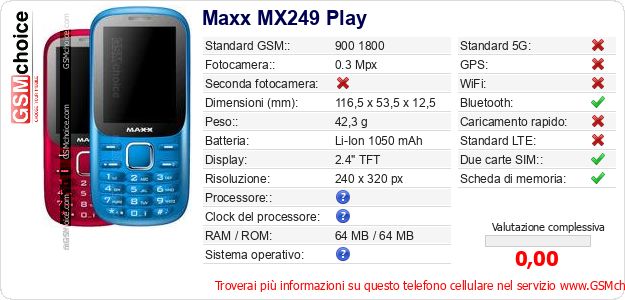 Maxx MX249 Play Dati tecnici di telefono cellulare 