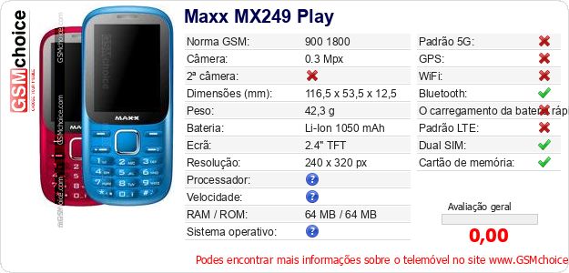 Maxx MX249 Play Especificações técnicas do telemóvel 