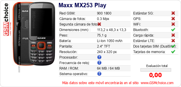 Maxx MX253 Play Datos técnicos del móvil 
