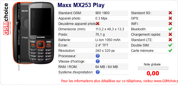 Maxx MX253 Play Fiche technique Maxx MX253 Play Fiche technique