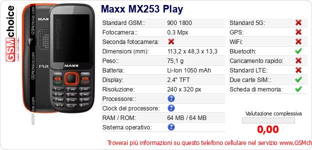 Maxx MX253 Play Dati tecnici di telefono cellulare 