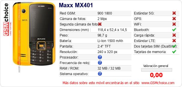 Maxx MX401 Datos técnicos del móvil 