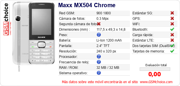 Maxx MX504 Chrome Datos técnicos del móvil 