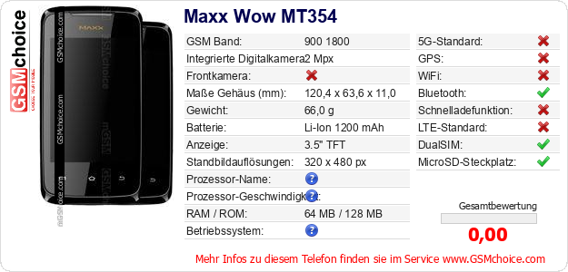 Maxx Wow MT354 technische Daten Maxx Wow MT354 technische Daten