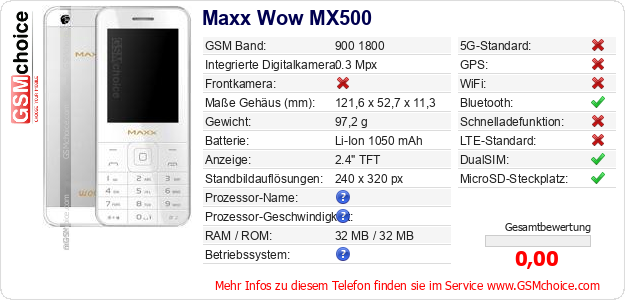 Maxx Wow MX500 technische Daten Maxx Wow MX500 technische Daten