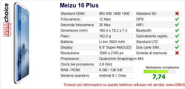 Meizu 16 Plus Dati tecnici di telefono cellulare Meizu 16 Plus Dati tecnici di telefono cellulare