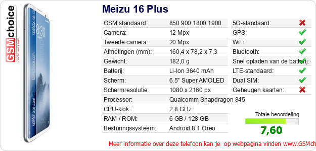 Meizu 16 Plus Technische gegevens 