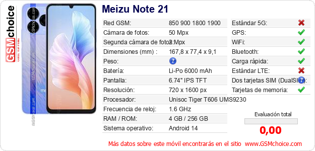 Meizu Note 21 Datos técnicos del móvil 