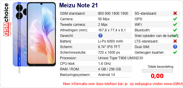 Meizu Note 21 Technische gegevens 