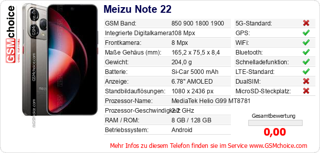 Meizu Note 22 technische Daten Meizu Note 22 technische Daten