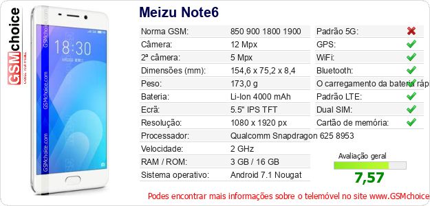 Meizu Note6 Especificações técnicas do telemóvel Meizu Note6 Especificações técnicas do telemóvel