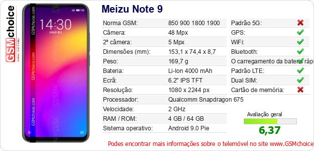 Meizu Note 9 Especificações técnicas do telemóvel Meizu Note 9 Especificações técnicas do telemóvel