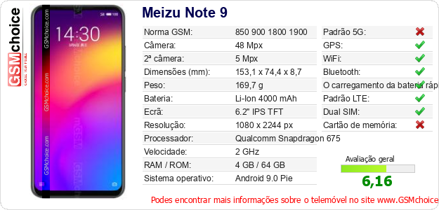 Meizu Note 9 Especificações técnicas do telemóvel 