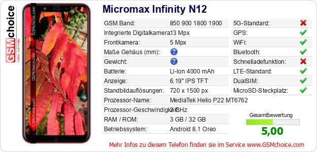 Micromax Infinity N12 technische Daten Micromax Infinity N12 technische Daten