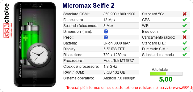 Micromax Selfie 2 Dati tecnici di telefono cellulare Micromax Selfie 2 Dati tecnici di telefono cellulare